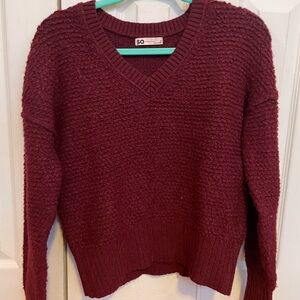 SO Red V-Neck Sweater Ribbed Knit